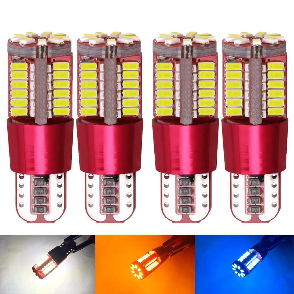 4pcs T10 168 192 W5W 57 SMD 3014 LED Canbus ไม่มีข้อผิดพลาดรถ Marker โคมไฟที่จอดรถ 57smd มอเตอร์ Wed