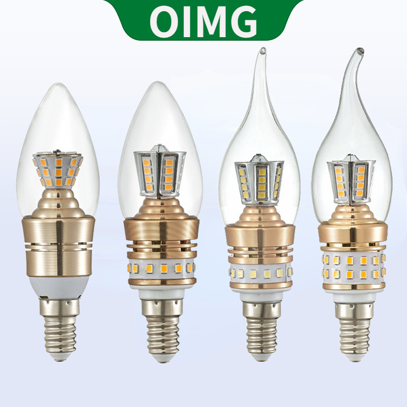 OIMG หลอดไฟ LED ระดับไฮเอนด์ 5/8/10W แสงวอร์ม/แสงสีขาว/ไฟฉุกเฉิน/สามสี E14 หัวแหลม/หางแฉก AC85-265V