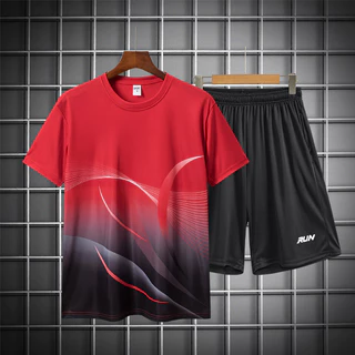 ชุดกีฬา 2 ชิ้น เสื้อยืด+กางเกงขาสั้น เบาสบายระบาย ชุดวิ่งอากาศ