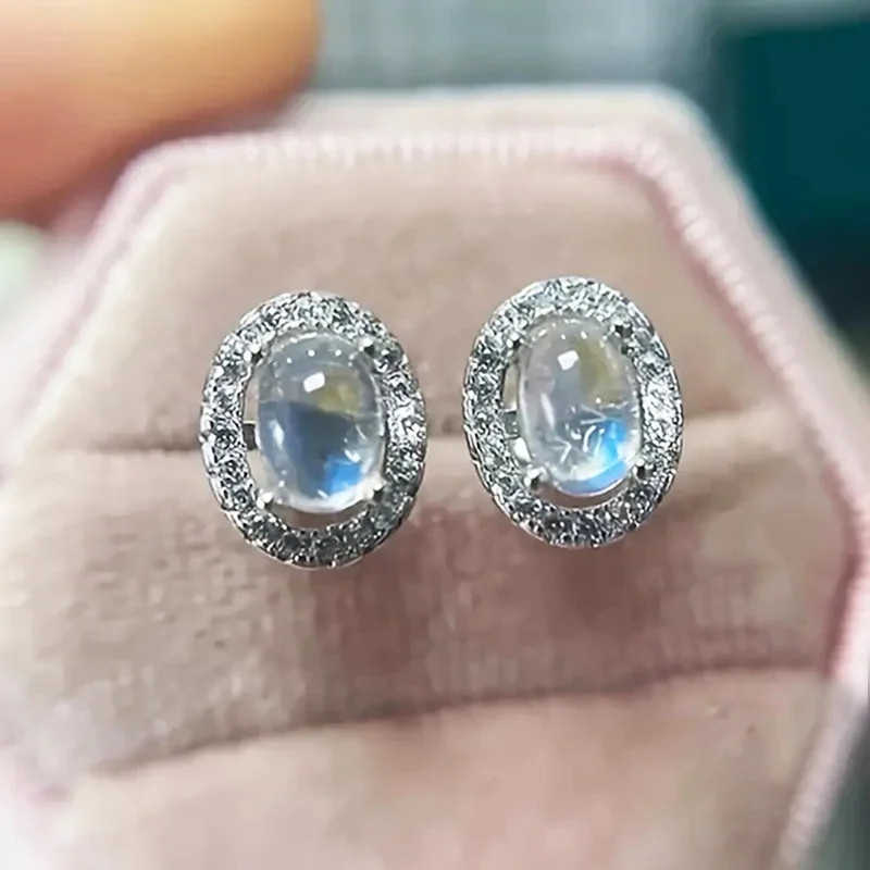 แฟชั่น 925 เงินสเตอร์ลิง Dainty ความงามรูปไข่เลียนแบบโอปอลสตั๊ดต่างหูเรียบง่ายมีสไตล์ทุกวันสวมใส่หูอุปกรณ์เสริม Low-key Charms เครื่องประดับ