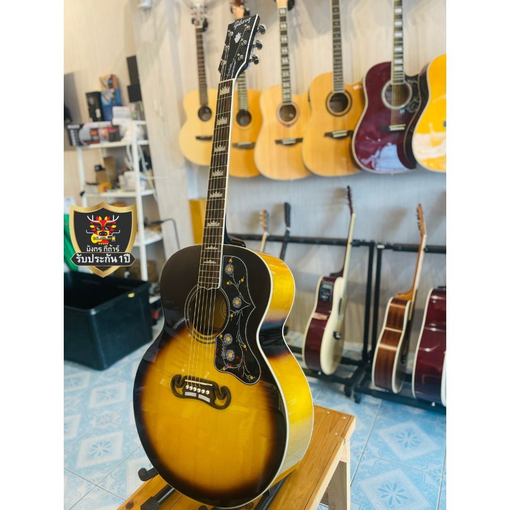 โปร่งไฟฟ้า42นิ้ว กีตาร์โปร่ง มาตรฐาน J200 Gibson China ขนาด42นิ้ว จัมโบ้