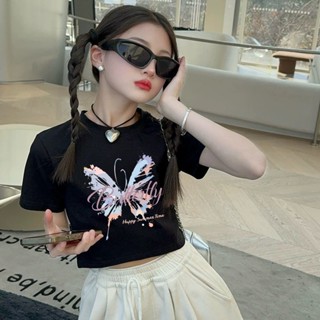 เด็ก Crop top สําหรับสาวแฟชั่นผ้าฝ้าย Tshirt สําหรับเด็กผู้ห…