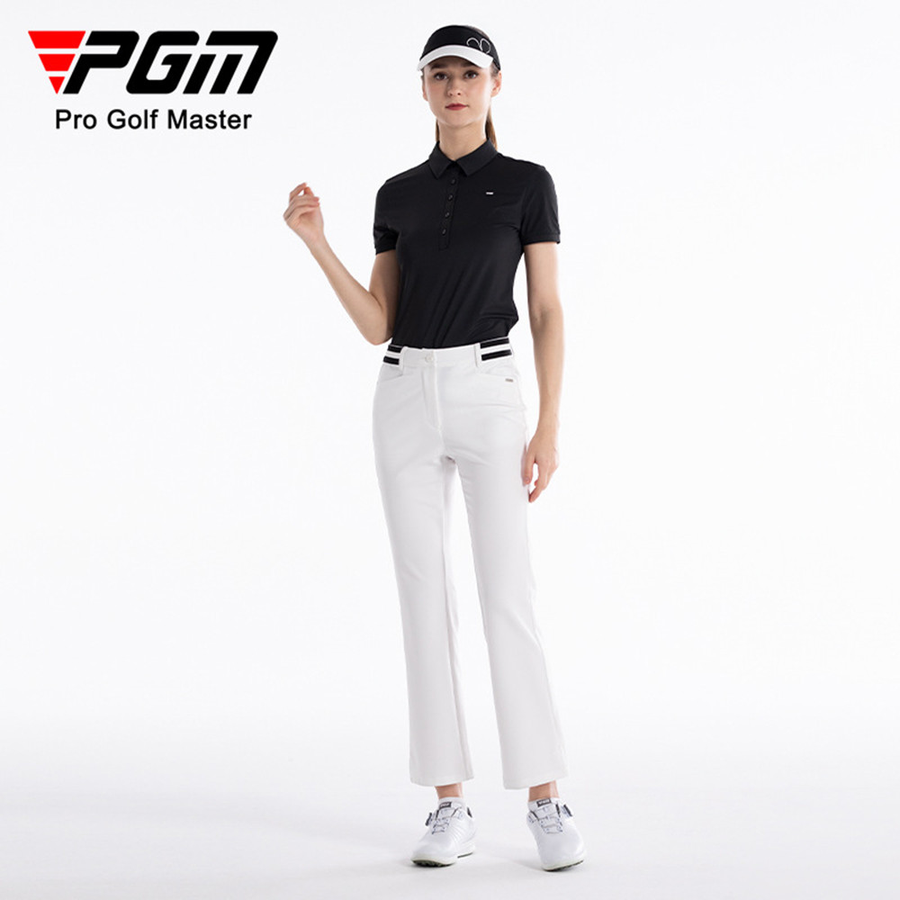 PGM Lady Golf กางเกงผู้หญิง Breathable Slim ขายาว สุภาพสตรี เอวสูง Flare กางเกงกอล์ฟ ซิปด้านข้าง กระ