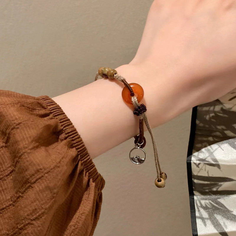 COD💖Amber Ping Buckle BraceletWomen New Chinese Style Woven BraceletRetro Ethnic Style Bracelet-Lune - รูปที่ 6