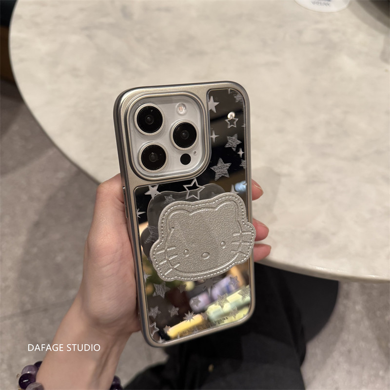 Huiwanju mirror star ที่วางแมวน่ารักสําหรับ iPhone16Promax เคสโทรศัพท์มือถือ 16 หญิง 13pro Apple 15promax เคสป้องกัน