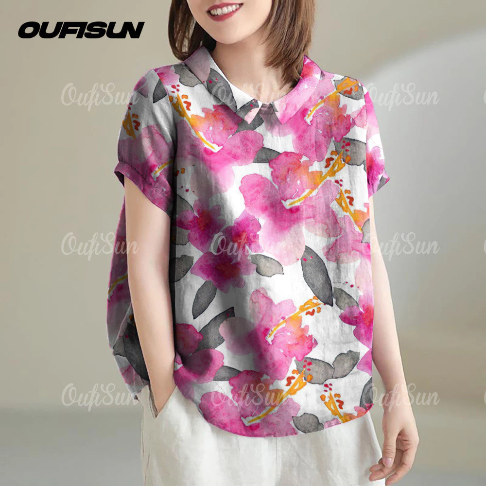 เสื้อฮาวายลายดอก แขนสั้น ผ้าฝ้ายผสมลินิน thumbnail 5