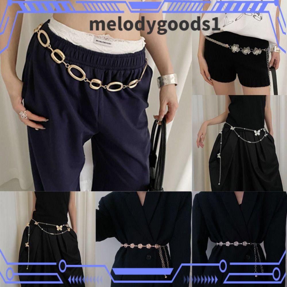 MELODYGOODS1 โซ่เอว, เข็มขัดโซ่ดีไซน์ระดับไฮเอนด์สีเงินสีทอง, โลหะอเนกประสงค์ชุดเข็มขัดโซ่ผู้หญิง