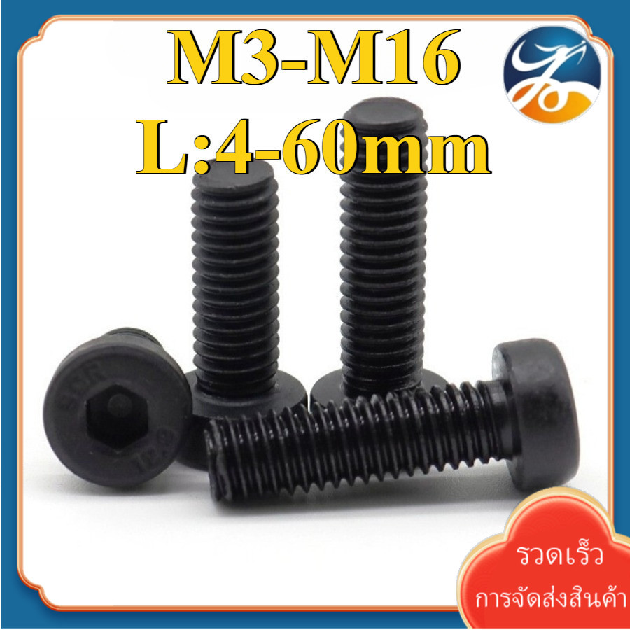(YDY) น็อตหัวจมบาง เกรด 12.9 แข็งพิเศษ เกลียวมิล ตลอด สกรู /Hexagon Socket Head Cap Screws Low Head 