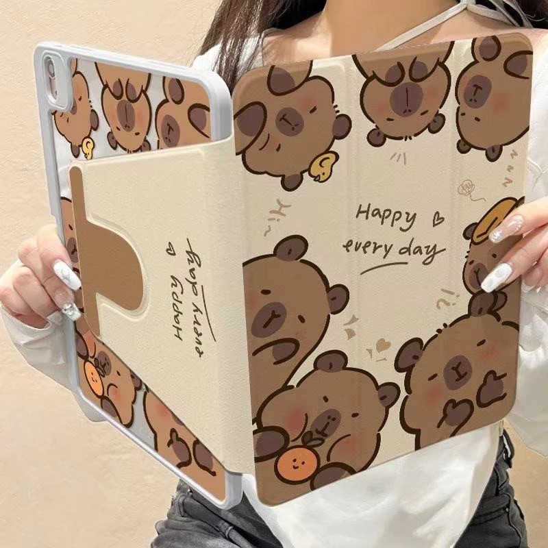 เคสไอแพดหมุนได้ 360 เคสไอเเพด Gen11 A16 Air7 2025 Pro11 Air6 2024 Air4 Air5 gen10 Gen9 Gen8 Gen7หลังใส ใส่ปากกาทางขวา