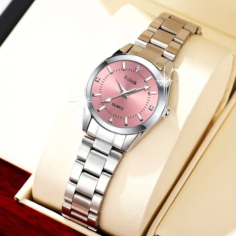ผู้หญิงรอบหน้าปัดนาฬิกาควอตซ์สุภาพสตรีสายสแตนเลสแฟชั่นนาฬิกาข้อมือลําลอง