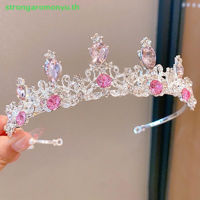 Strongaromonyu 2023 ใหม่ผู้หญิงสาวสีเงินมงกุฎ Headwear เกาหลีคริสตัล Tiara แฟชั่นวันเกิดชุด Rhinestone Crown อุปกรณ์เสริมผม TH