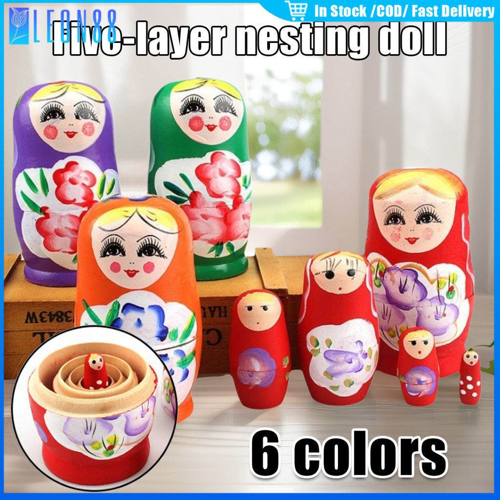 ของมาใหม่！ชุด5ตัว ตุ๊กตาแม่ลูกดกไม้รัสเซีย ของเล่นขวญน่ารัก สำหรับเด็ก สีสวย