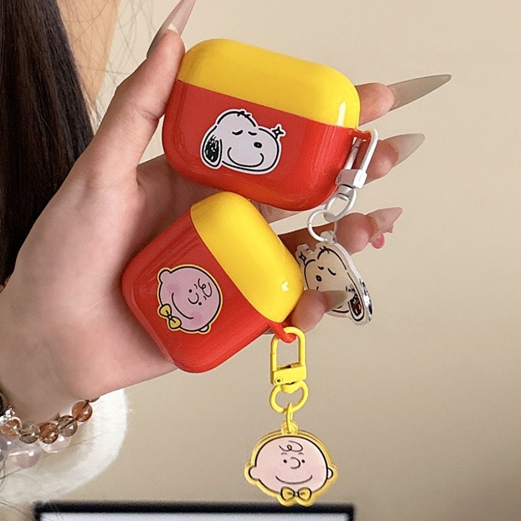 สําหรับ Airpods 4 Pro 2 3 1 การ์ตูน Snoopy Charlie รูปแบบ Contrast สี Soft TPU กันกระแทกหูฟังกรณี Anti-lost จี้หูฟังไร้สายชุดหูฟังฝาครอบป้องกัน Shell