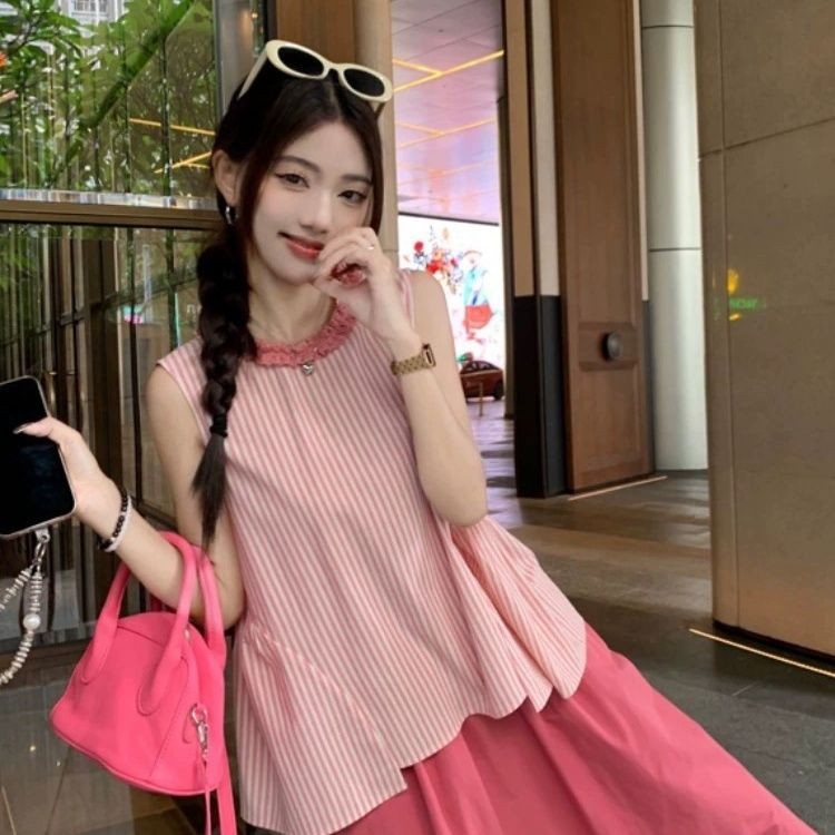 Sweet Youthful Western Fashion Outfit เสื้อแขนกุด Super Fairy รุ่นใหม่พร้อมกระโปรงสวย