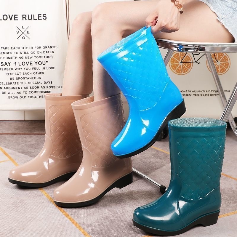 go รองเท้าบูทสูงกันฝน ผู้หญิง 25ซม. rain boots กันน้ำมัน แฟชั่น กันน้ำ กันลื่น ใส่ทำงาน ใส่ได้ทุกโอกาส P-053