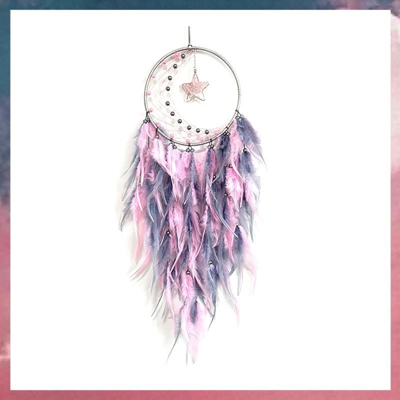 Dream Catcher พร้อมจี้รูปดาว Dream Catcher สําหรับห้องนอน สําหรับของขวัญหัตถกรรมแขวนผนังสีชมพู