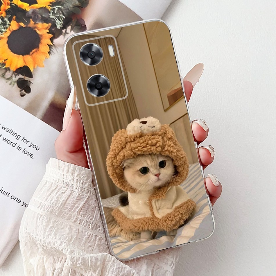 สําหรับ OPPO A57 4G 2022 A57e A57s A77 A77s CPH2387 กรณีดอกไม้แมวภาพวาดซิลิโคนอ่อนนุ่ม TPU เคสโทรศัพท์ - รูปที่ 7