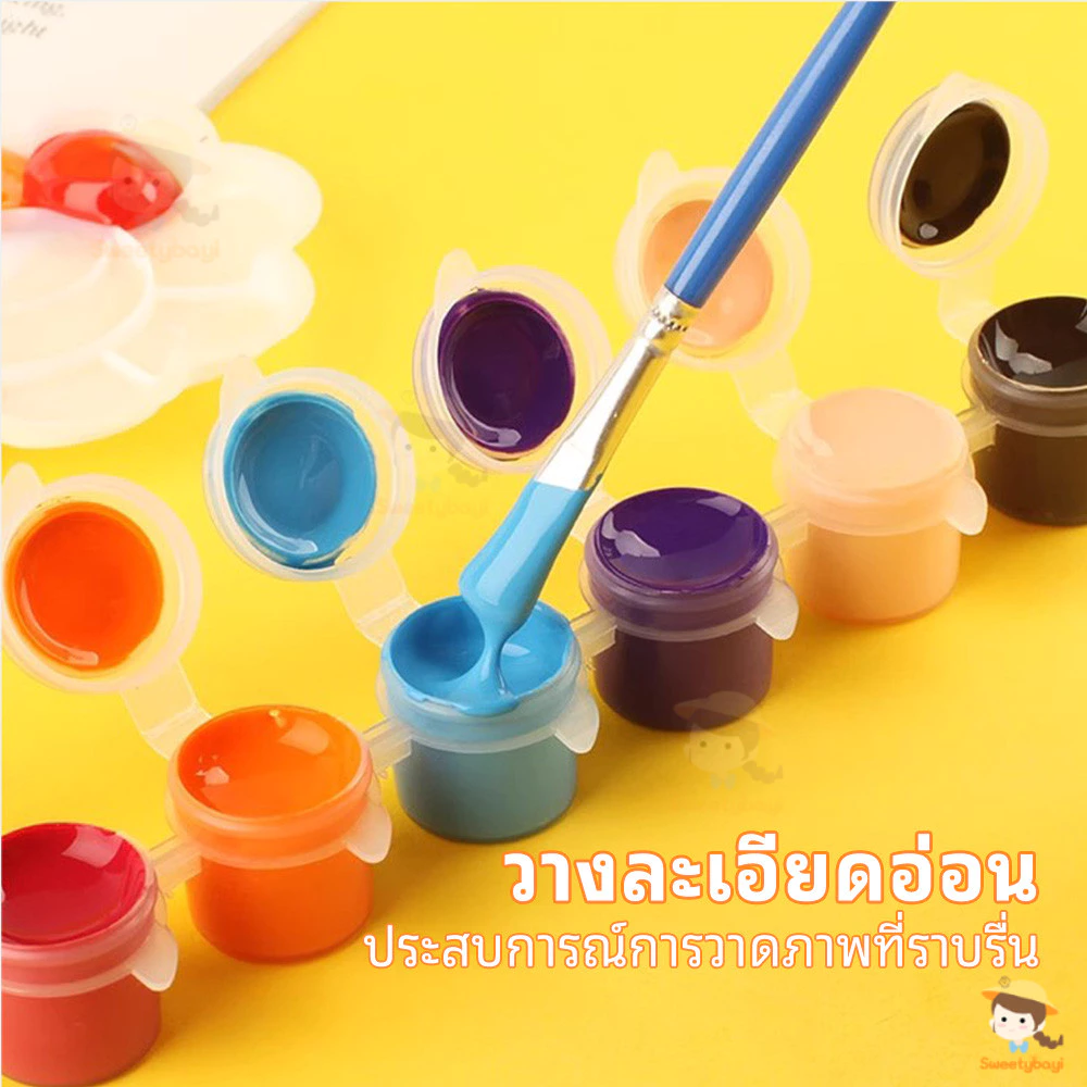 SWEETYBAYI สีอคริลิค ง่ายต่อการพกพา สีน้ำ acrylic paint set สีโปสเตอร์ สี 6 สี/สี 12 สี thumbnail 9