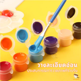 SWEETYBAYI สีอคริลิค ง่ายต่อการพกพา สีน้ำ acrylic paint set สีโปสเตอร์ สี 6 สี/สี 12 สี