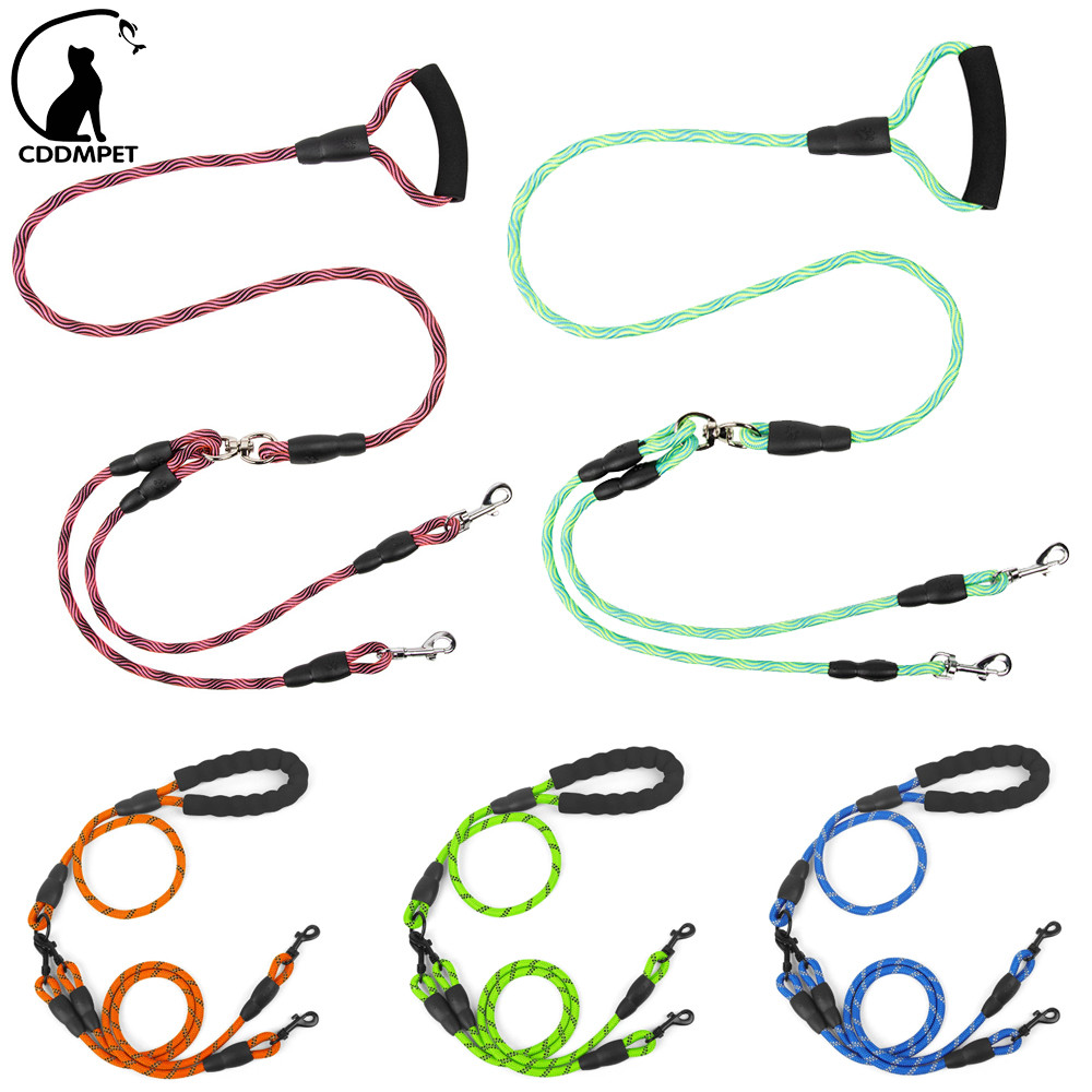 【CDDMPET】สายจูงสุนัขคู่ 360 หมุนไม่มี Tangle Walking Leash Shock Absorbing Bungee สําหรับสุนัขสองตัว