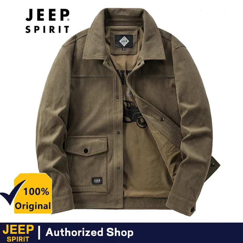 JEEP SPIRIT เสื้อแจ็คเก็ตผ้าลูกฟูกผู้ชาย ฤดูใบไม้ผลิ รายการใหม่ ชุดทํางานอเนกประสงค์ ขนาด M-4XL
