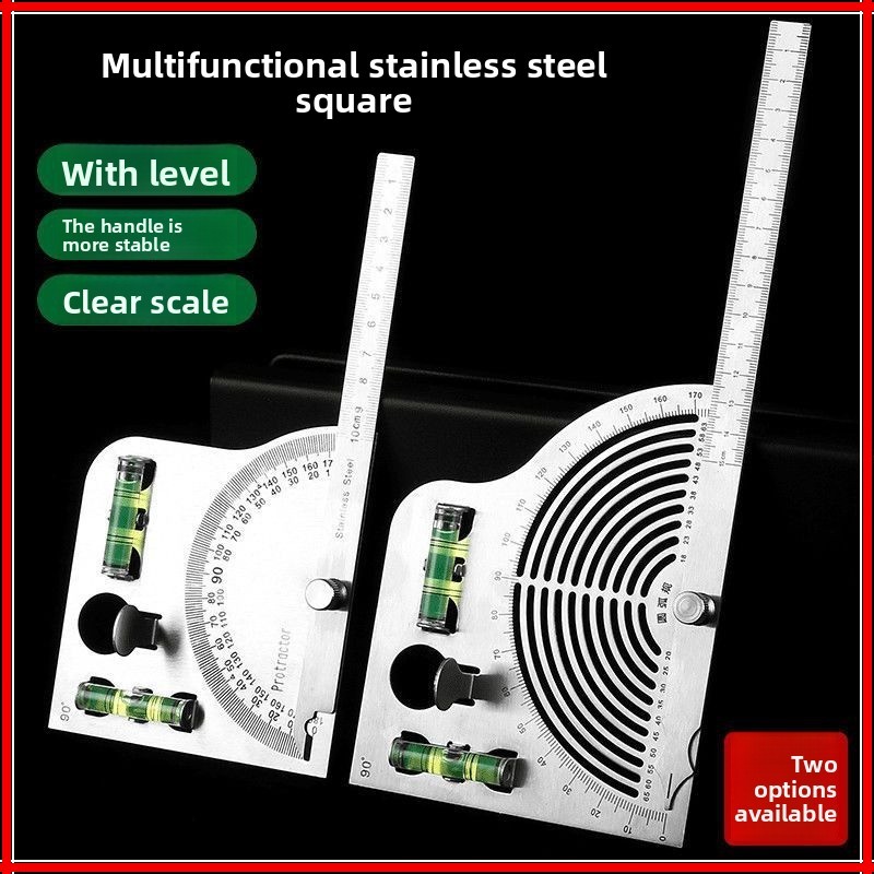 มุมความแม่นยําสูงงานไม้ไม้โปรแทรกเตอร์วัดเครื่องมือสากลสแตนเลสปรับสะพานสิ่งประดิษฐ์มัลติฟังก์ชั่ไม้บรรทัดมุม