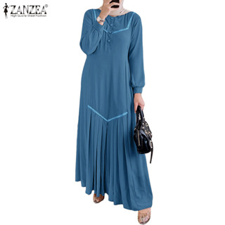 ZANZEA ผู้หญิงมุสลิมแฟชั่นแขนยาวโคมไฟจีบริบบิ้นชุด
