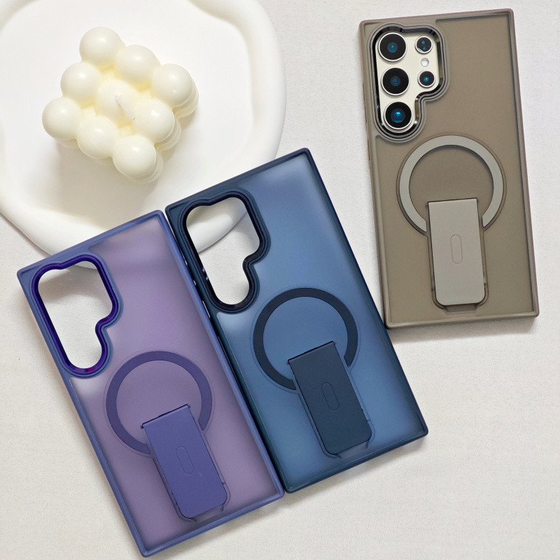 ขาตั้งแม่เหล็กพับได้คุณภาพสูงสำหรับ Samsung S25 S24 S23 Ultra S25 S24 Plus S25edge เคสแม่เหล็กชาร์จไร้สายกันกระแทกปกแข็งโปร่งใสสำหรับเคส S23