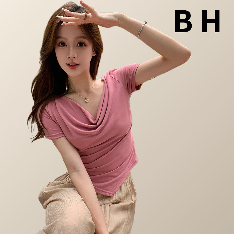 Bh Summer Ladies Modal pure desire swing collar เสื ้ อยืดแขนสั ้ นไม ่ สม ่ ําเสมอ slim fit