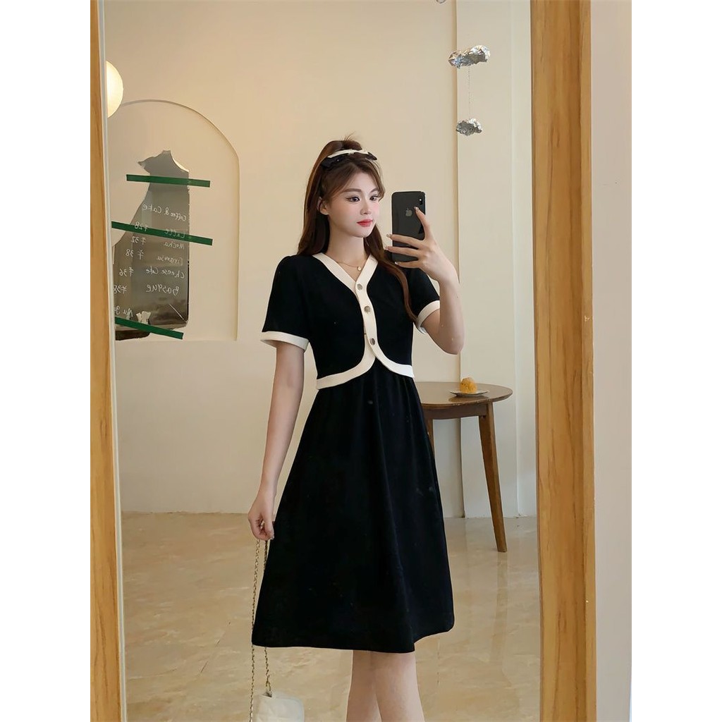 ชุดแฟชั่นผู้หญิงแขนสั้นเอวสูงสำหรับฤดูร้อน ขนาดใหญ่ กลิ่นหอม แบบมิดิ - รูปที่ 3