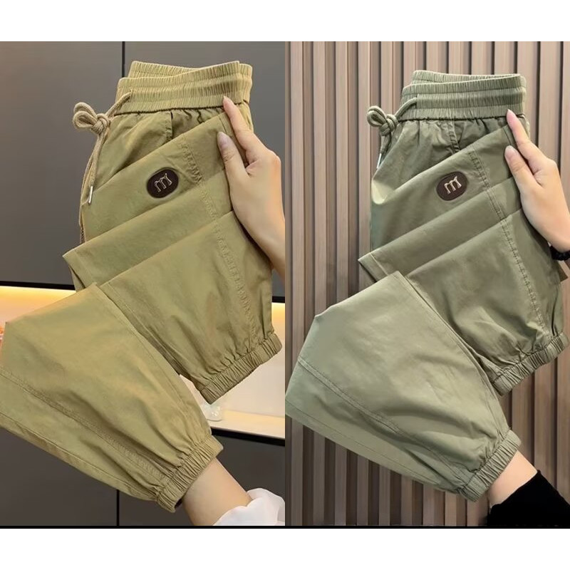 MANSTR ผู้ชายล้างผ้าฝ้ายสบายๆ กีฬา จ๊อกกิ้ง กางเกงสลิมมิ่ง อเนกประสงค์ น้ำหนักเบา สำหรับฤดูร้อน