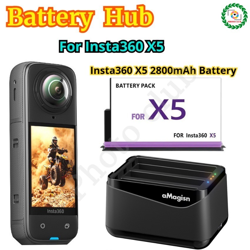 สําหรับ Insta360 X5 เครื่องชาร์จแบตเตอรี่ 2800mAh แบตเตอรี่กล่องชาร์จสําหรับ Insta 360 X5 แบตเตอรี่ Pack