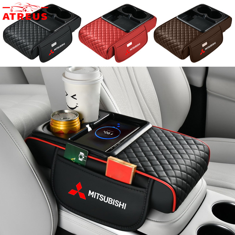 Mitsubishi 6in1 คอนโซลกลางเบาะที่เท้าแขน ที่เก็บของข้างยนต์ด้วยการชาร์จแบบไร้สาย ที่เท้าแขนรถกล่องเก็บคอนโซลกลางรถ สำหรับ Mitsubishi Lancer EX Triton Xforce Xpander Cross Attrage Mirage Outlander Pajero Sport ASX