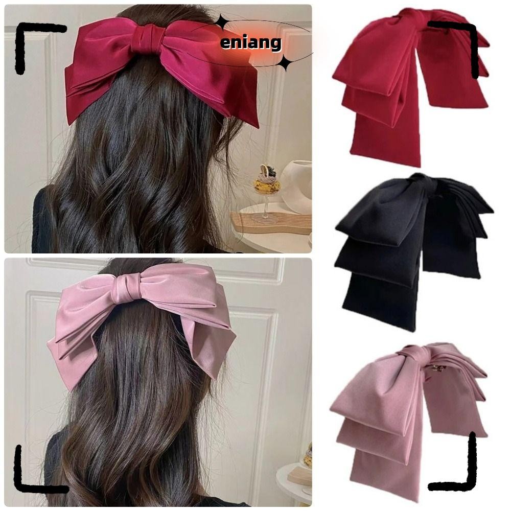ENIANG โบว์ติดผม หลายชั้น สีชมพูและดำ ขนาดใหญ่ แบบซาติน เกาหลี สำหรับผู้หญิง กิ๊บปักผม เครื่องประดับผม – โปรปัง