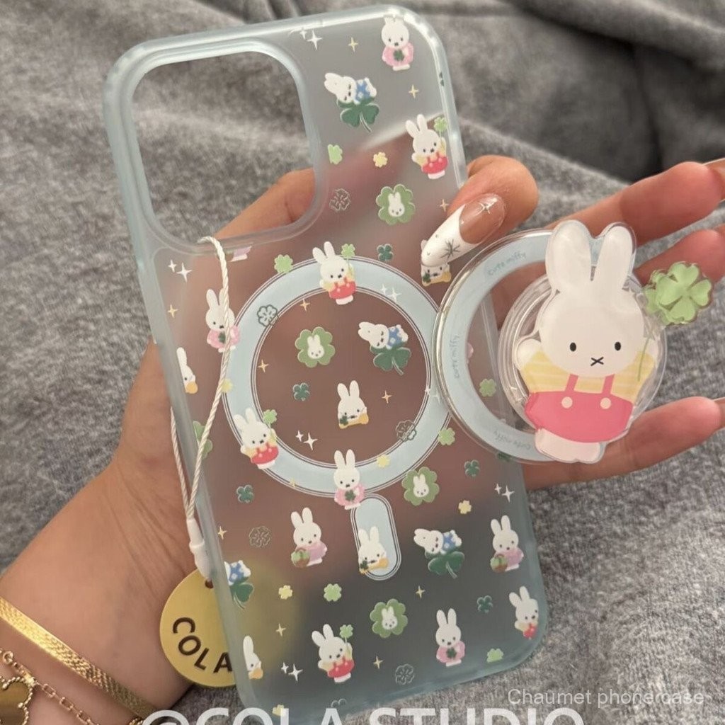 เคสโทรศัพท์สไตล์เกาหลี รูปกระต่ายโคลเวอร์สด เข้ากันได้กับ iPhone 16 Pro Max 15 Apple 13 14 กันกระแทก