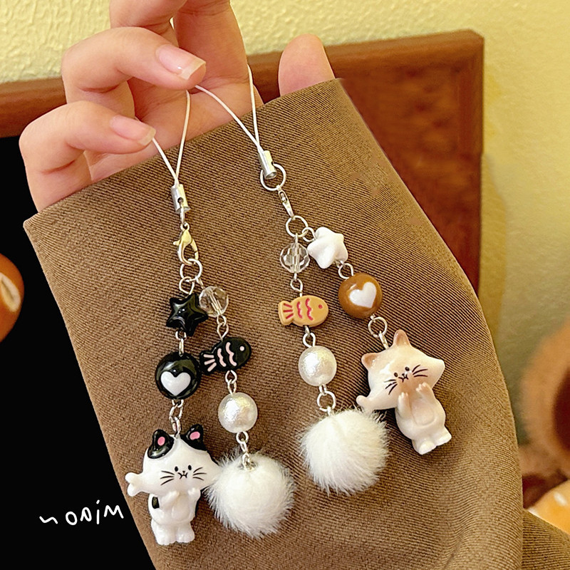 แมวโทรศัพท์โซ่จี้เวสต์ไฮแลนด์สุนัขพวงกุญแจสาวโทรศัพท์เสน่ห์