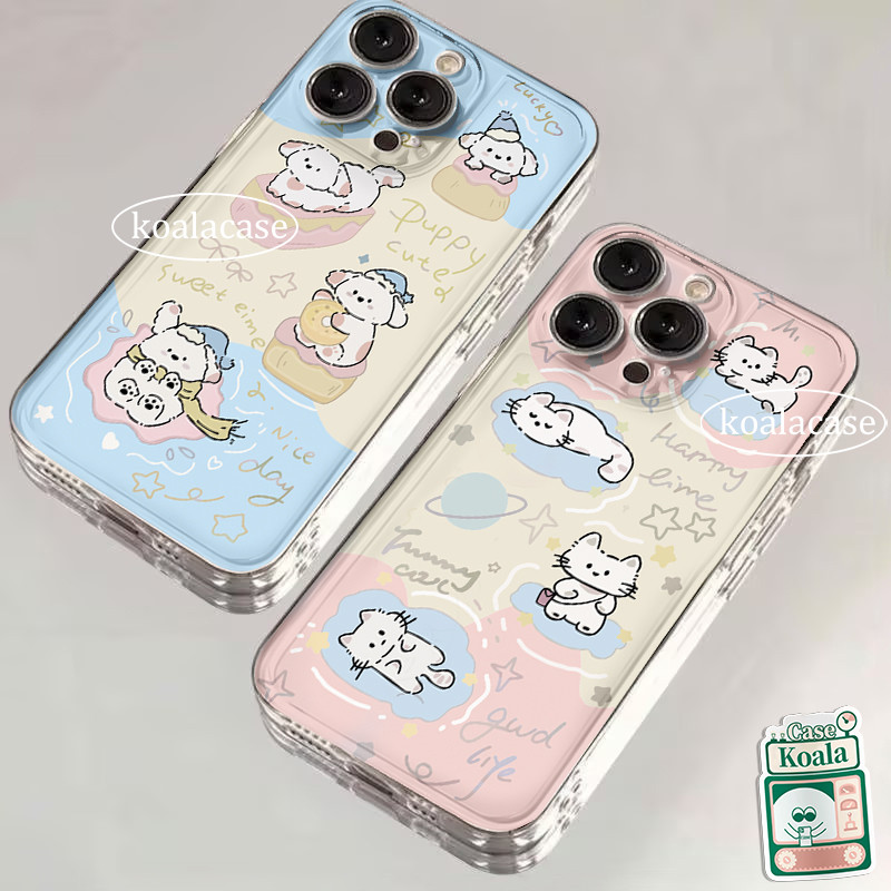 เคสไอโฟน 16 สำหรับ IPhone 15 XR 16 11 13 14 12Pro Max 16 7 8Plus X XS Max กระเป๋าเป้ลายการ์ตูนแมวและลูกหมาผูกโบว์รูปดาว