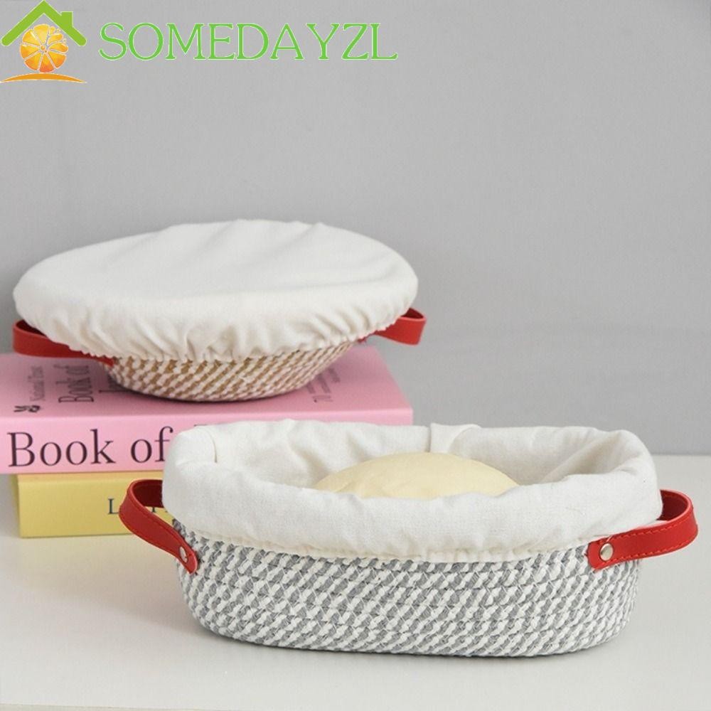 SOMEDAYZL ตะกร้ากันขนมปัง วงรี/รอบพร้อมที่จับ แป้งขนมปัง Banneton, Sourdough Baskets กระเป๋าผ้าโฮมเมดพร้อมฝาปิดซับตะกร้าหมักแป้งครัว