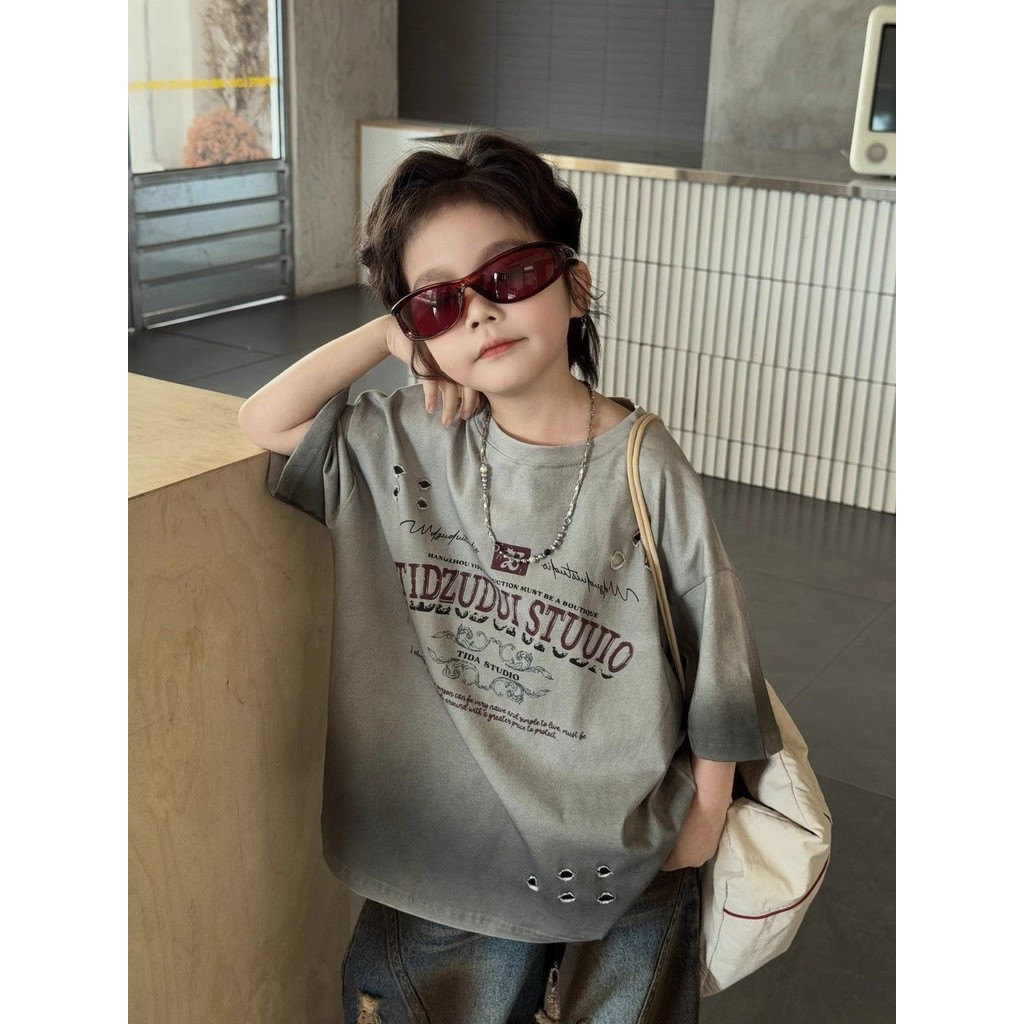 2025 เสื้อแขนสั้นย้อมสีดำแบบรากลันวินเทจ KEI ฤดูร้อน - รูปที่ 4