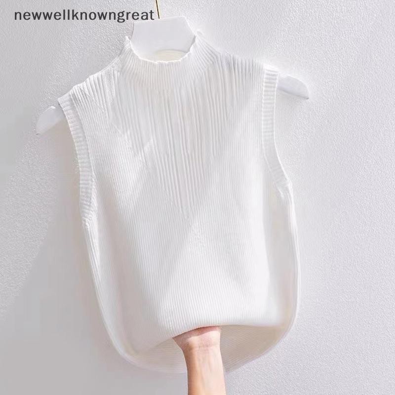 ใหม่wellknowngreat ฤดูร้อนเกาหลีสีทึบครึ่งคอเต่าแขนกุดลําลองถักเสื้อกั๊กสําหรับผู้หญิง CAD