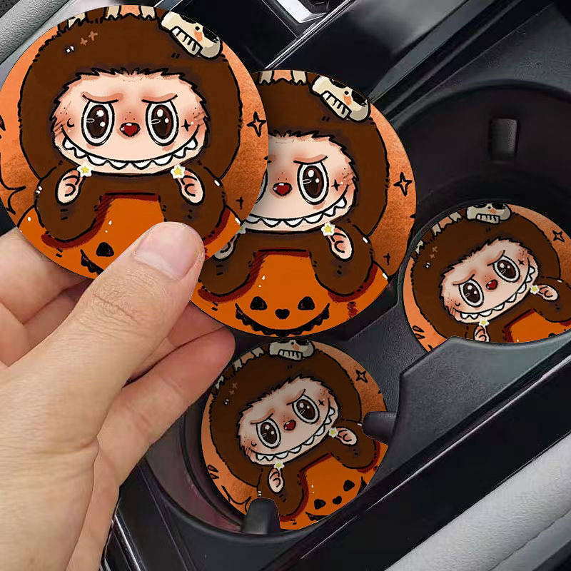 Cartoon New Pop Mart Car Coaster Car Cup Slot Storage Pad New Car Thickened Non-Slip Coaster qx3J