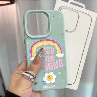เคสมือถือ For iPhone 16 Pro Max เคสนิ่ม TPU สีลูกกวาด ดอกไม้สีรุ้ง👉For iPhone 11 15 14 13 12 Pro X XS max XR 7 8Plus เคส