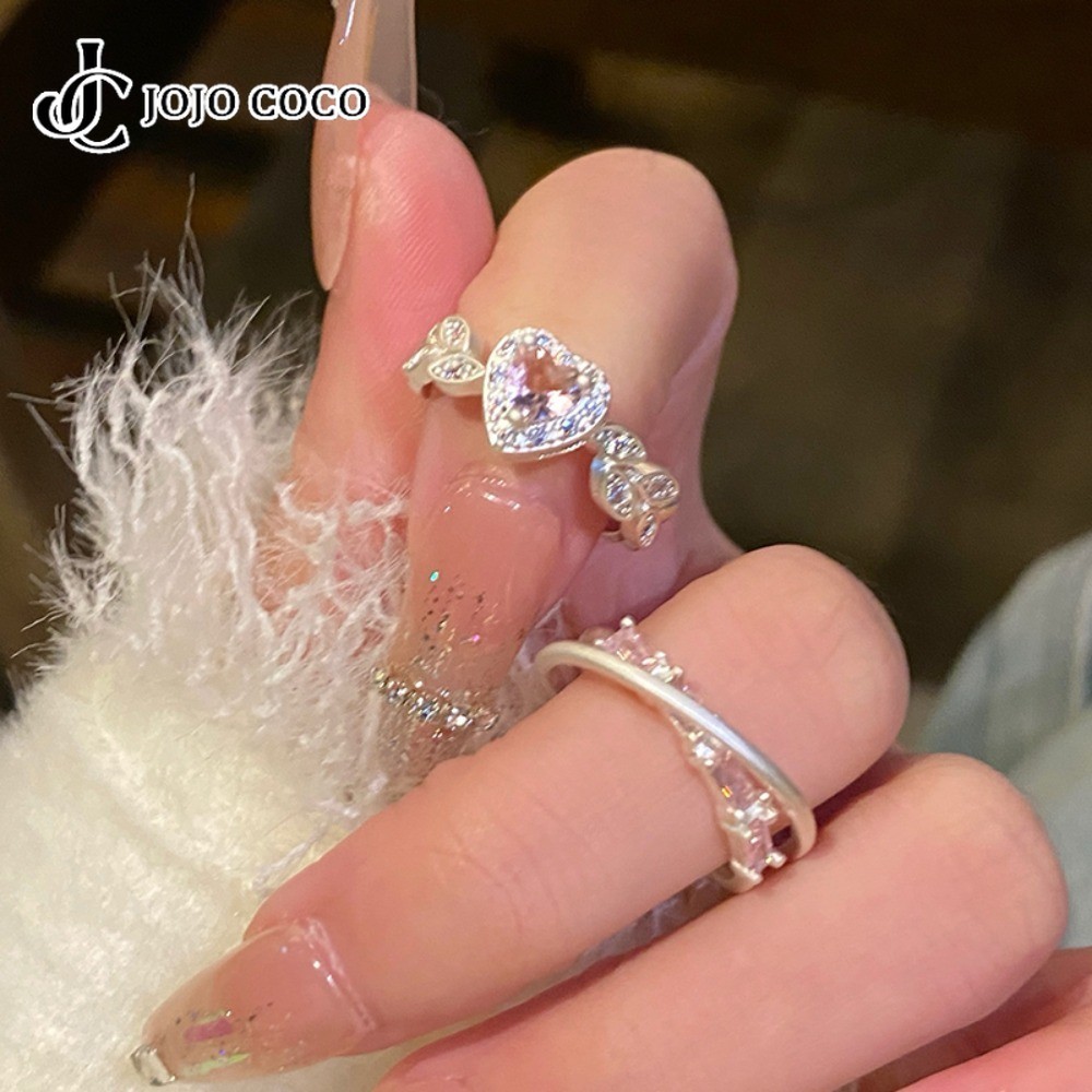 JOJO COCO แหวนเพทายรักโรแมนติกสําหรับผู้หญิงการออกแบบเฉพาะแหวนแฟชั่นบุคลิกภาพหวาน