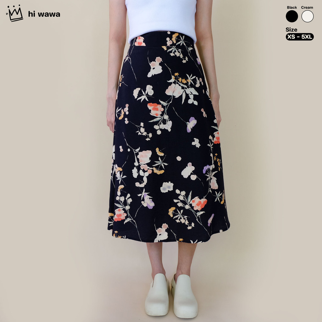 hi wawa - กระโปรงยาว บานผ้าพริ้ว พิมพ์ลายดอกไม้ เอวสูง มีซับใน (รอบเอว 24-40นิ้ว) - รูปที่ 2