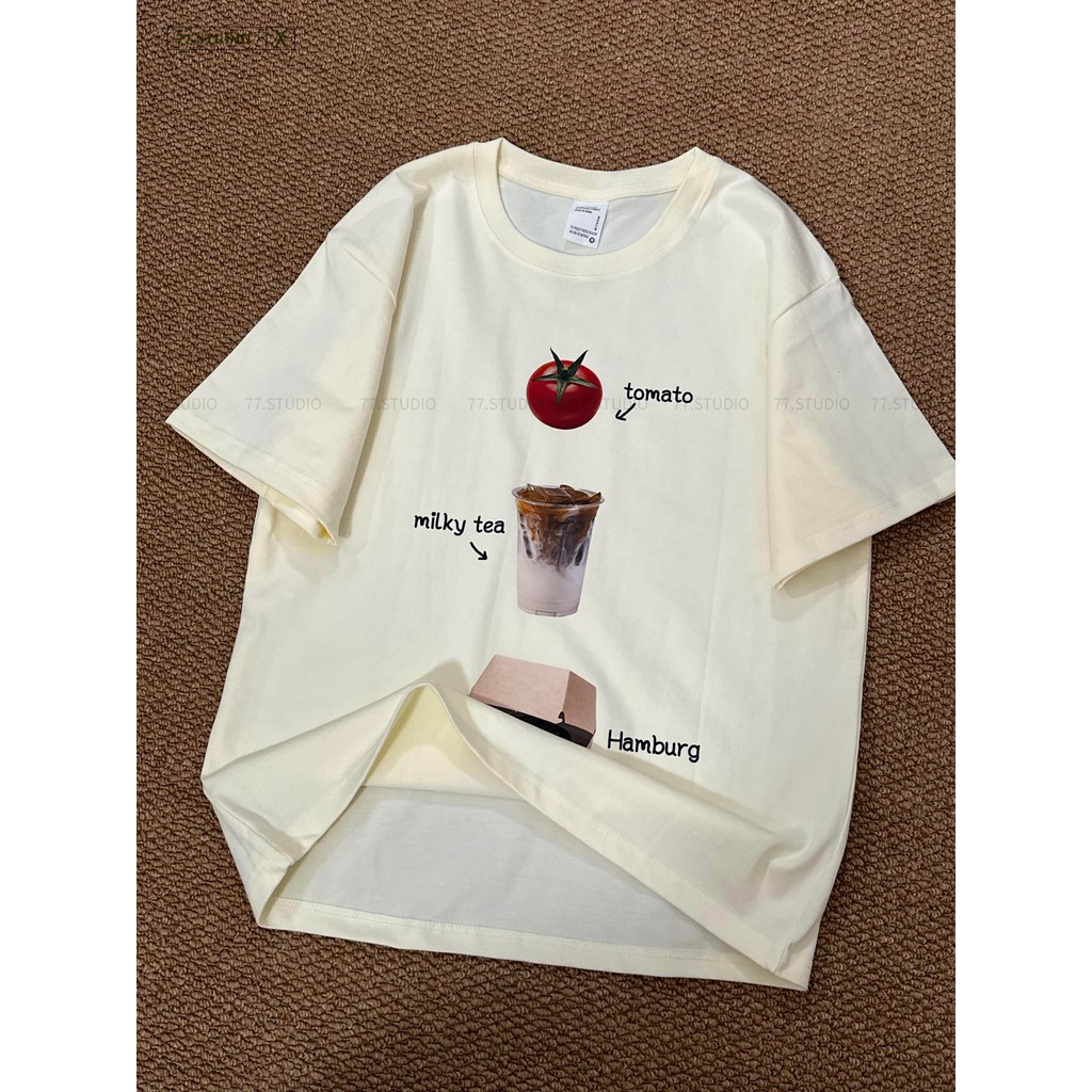 COD（จัดส่งภายใน 24 ชั่วโมง）เสื้อยืด oversize t-shirt cotton คอกลมแขนสั้น ลายอาหาร สีขาว unisex ‌เสื้อ ไซส์S-3XL - รูปที่ 2