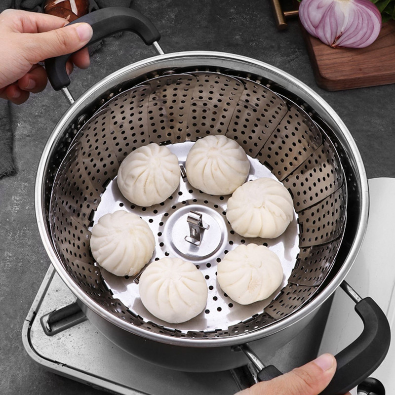 Verno อาหารทะเล จานนึ่งสแตนเลส จานนึ่ง เครื่องครัว ถาดนึ่งเอนกประสงค์ ตะกร้าผลไม้ จานนึ่งแบบยืดหดได้ จัดเก็บง่าย ของเหล - รูปที่ 2