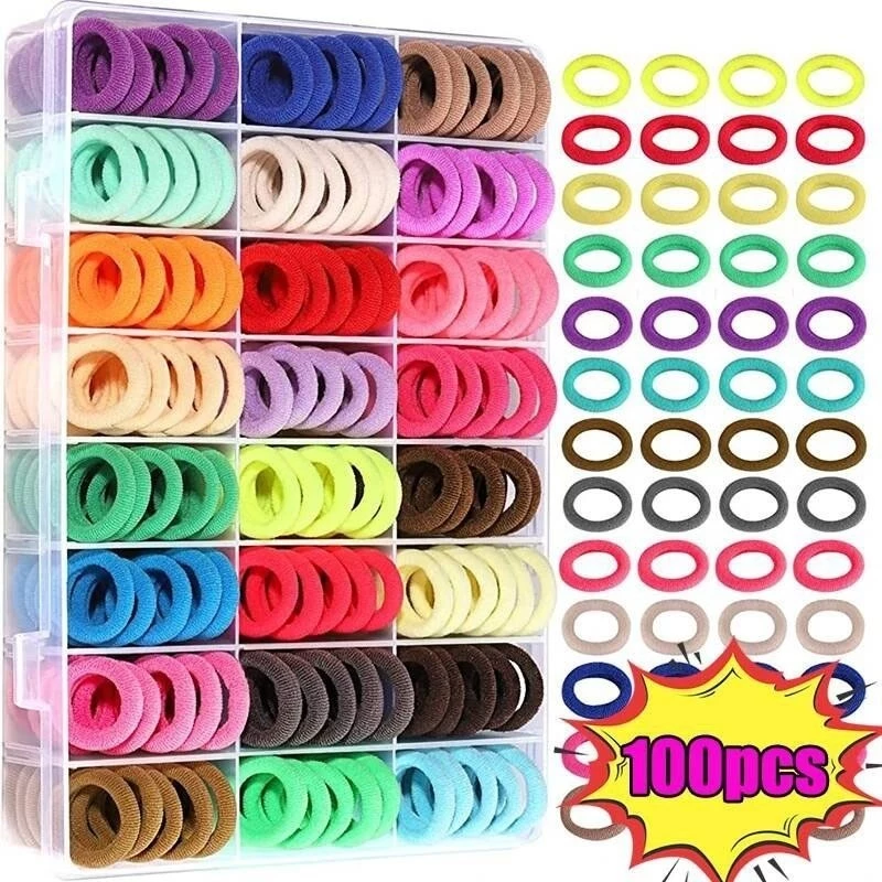 100ชิ้นที่มีสีสันวงผมยืดหยุ่น/สาวไนล่อนผมผูก ยางรัดผม/เชือกหางม้าขนาดเล็ก/อุปกรณ์เด็ก