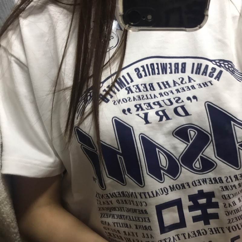 ผ้าฝ้าย 100% Asahi Beer เสื้อยืดผ้าฝ้ายแท้ญี่ปุ่น Beijing Beer Kirin Beer Ichiban Squeeze