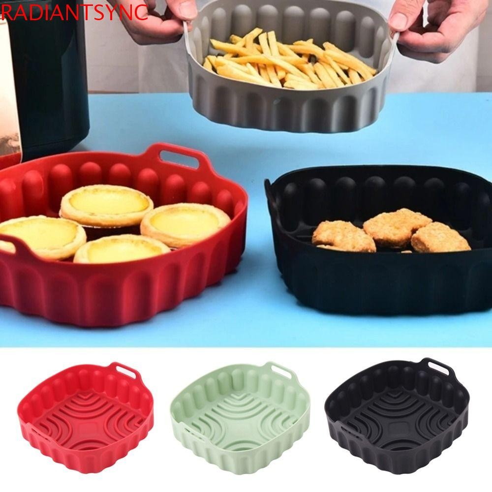 RADIANTSYNC ซิลิโคนหม้อทอดอากาศ,เกรดอาหาร Non-stick Air Fryer หม้อถาดอบ,ทนทาน 7/8 นิ้วหลายสีสแควร์ Airfryer ตะกร้าซิลิโคนร้านอาหาร