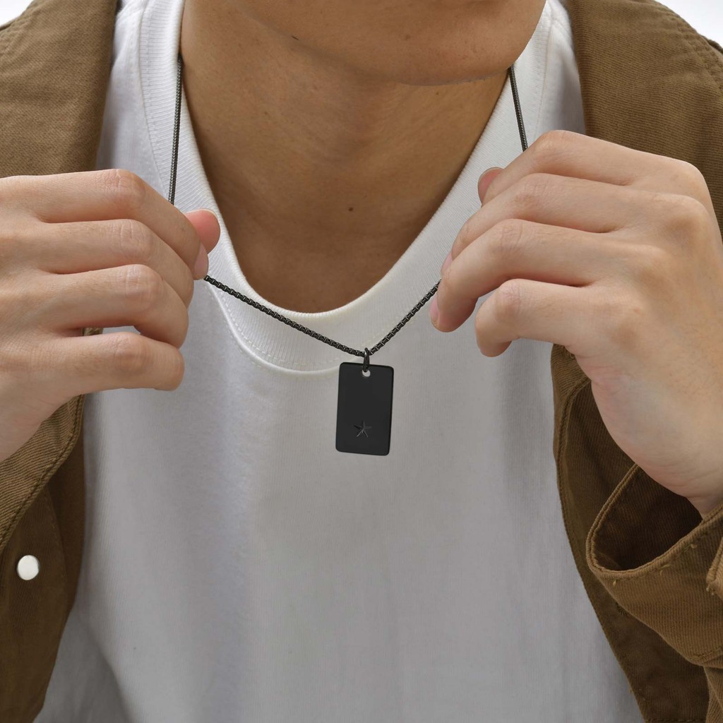 Vnox Simple Tag จี้สร้อยคอสําหรับชาย, Sliver สีสแตนเลสไม่ซีดจางรอบ Star Zirconia Square Charm Choker Unisex เครื่องประดั - รูปที่ 2